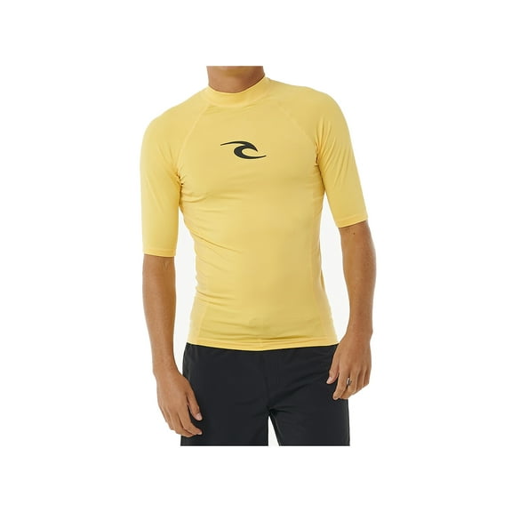 Rip Curl Waves UPF Performance Short Sleeve Rash Vest Yellow in size Large
