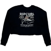Rip Curl Women's Hawaii Surf Club Distressed Print Cropped Crewneck Sweatshirt (Small, Black)