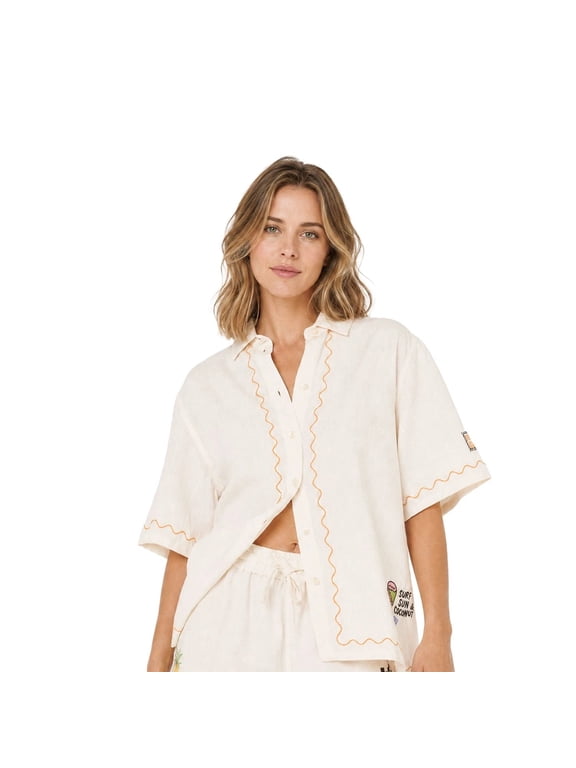 Women's Shell Shirt - Sunset Luau Embroidered Casual Summer Top (S02)