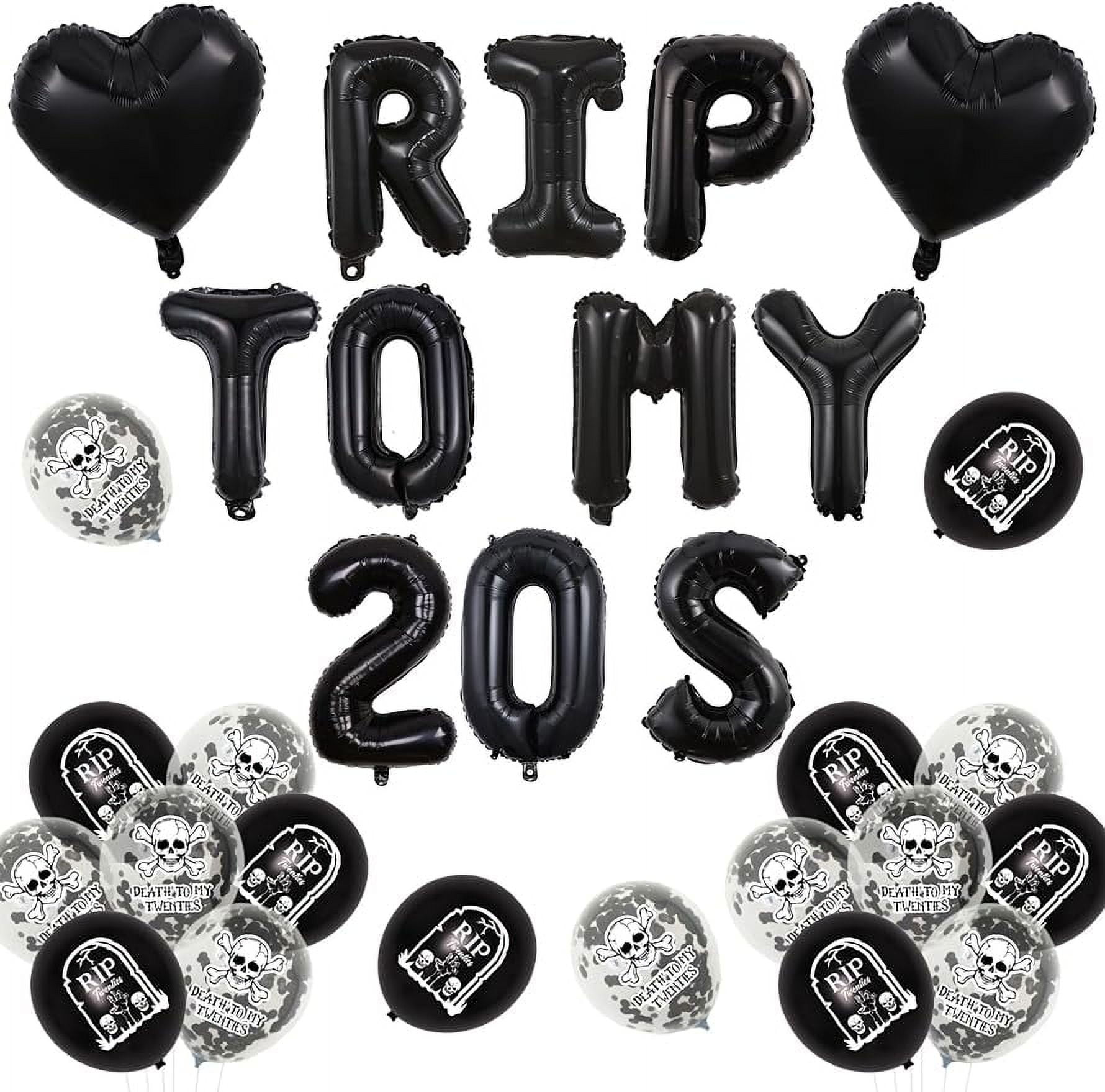 Décoration 30 Ans 'Death To My Twenties' - Ballons Or Rose Noir - Thème Gothique