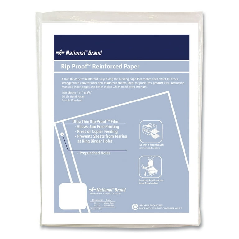 Reinforced Filler Paper, 3-Hole, 8.5 x 11, College Rule, 100/Pack Reinforced Filler Paper, 3-Hole, 8.5 x 11, College Rule, 100/Pack