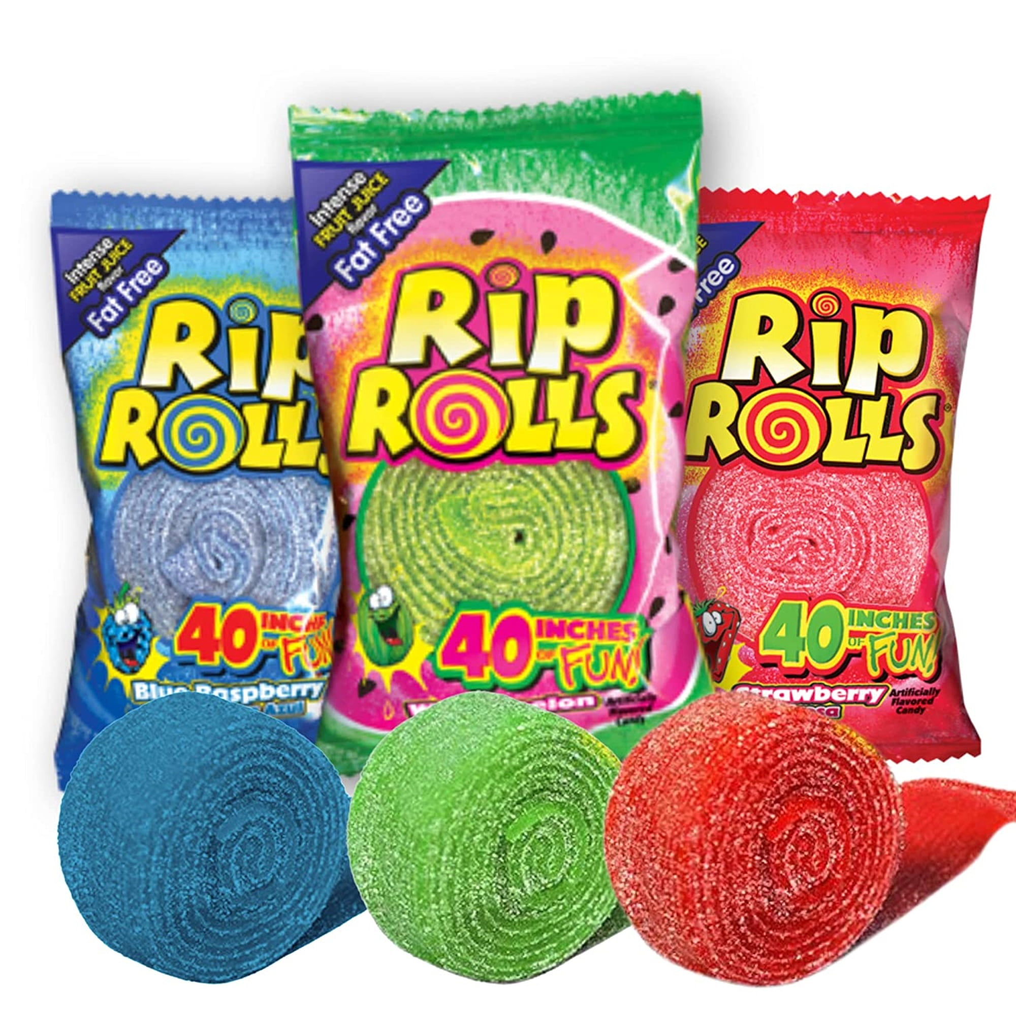 Rip Rolls Sour Candy Rolls, Fat Free Licorice Belt Candies, Pack of 3