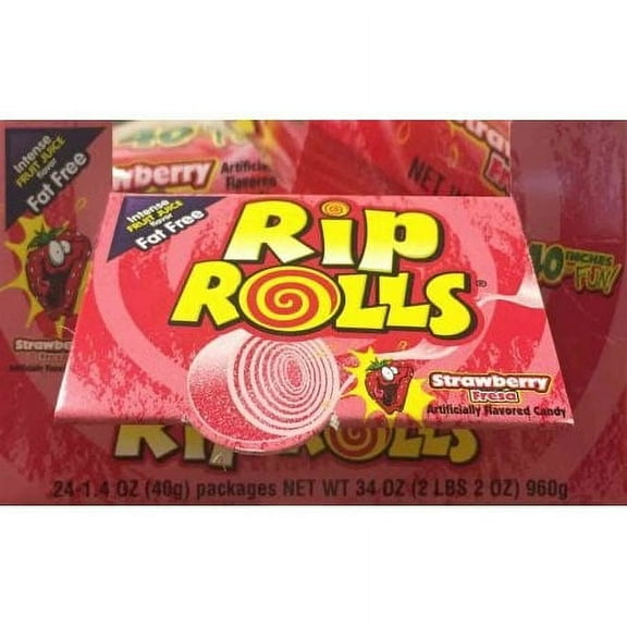 Rip Rolls Strawberry Candy, 1.4 oz., 24 Ct