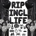 thumbnail image 1 of Rip Single Life Decorations, Gothic Hen Party Decorations - Gothic Photo Booth Props, Rip Single Life Balloons Banner, Black Foil Curtain, Goth Tomb Skull Print Balloons for Gothic Bachelorette Party, 1 of 5