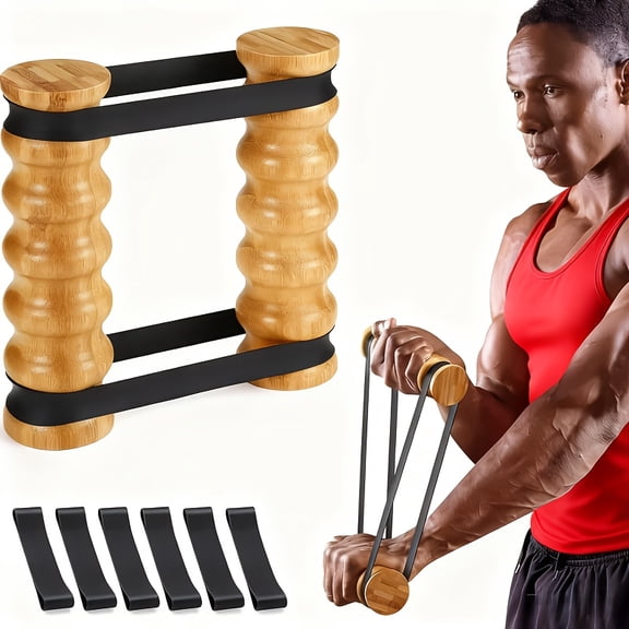 Rip Stick Chest Exercise Gear, Set of 6 Adjustable Resistance Bands with Wooden Grips, Rip Stick for Shoulder Workouts And Resistance Training at Home