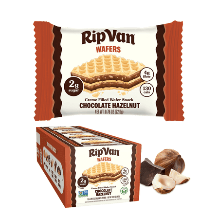 Rip Van Chocolate Hazelnut Wafer Cookies, Non-GMO, 2g Sugar, 16 Count