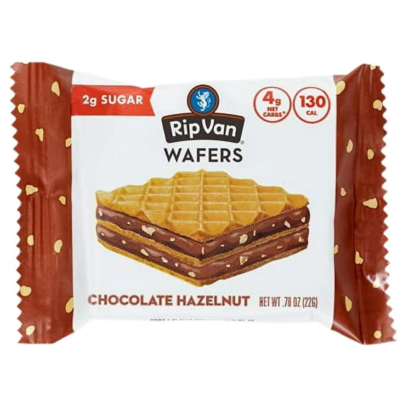 Rip Van Chocolate Hazelnut Wafer Cookies - Keto Snacks - Non-GMO Snack - Healthy Snacks - Low Carb & Low Sugar (2g) - Low Calorie Snack - Vegan - 16 Count
