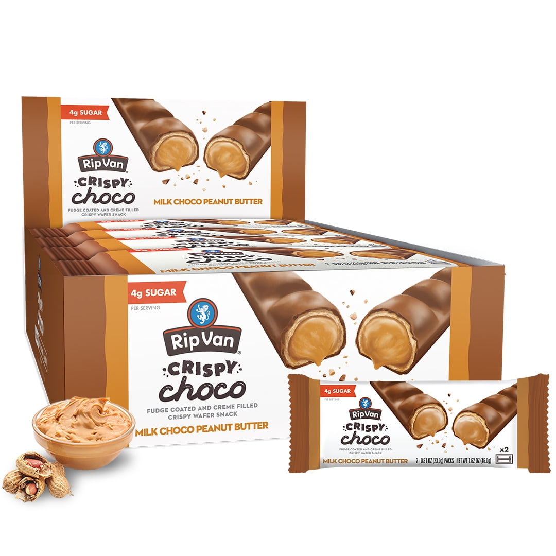Walmart Black Friday Deals 2025 - Rip Van Crispy Choco Peanut Butter Candy Bars - Low Sugar Fudge and Peanut Butter Cream Filled Snack - 12 Pack