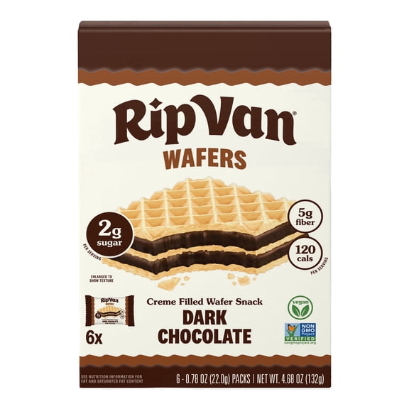 Rip Van Dark Chocolate Wafer Cookies Keto Friendly, Non-GMO, Low Sugar Baked Snacks, Cookie 4.68OZ ( Pack of 6)