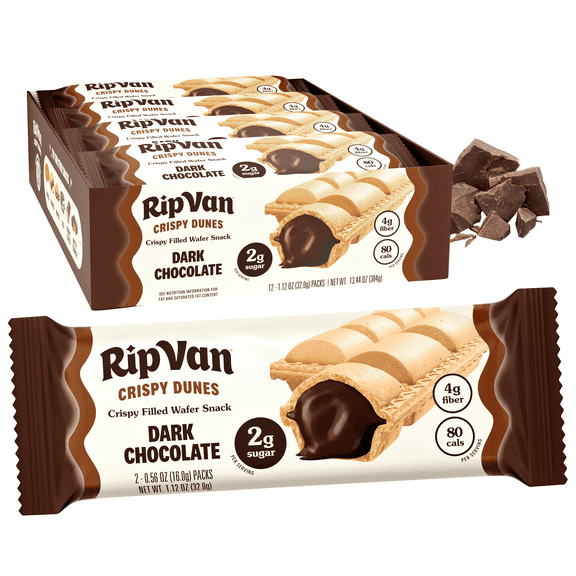 Rip Van Dunes Dark Chocolate Wafer Sticks, Glutenfree, Prebiotic Fiber, Non-GMO, 12 Pack