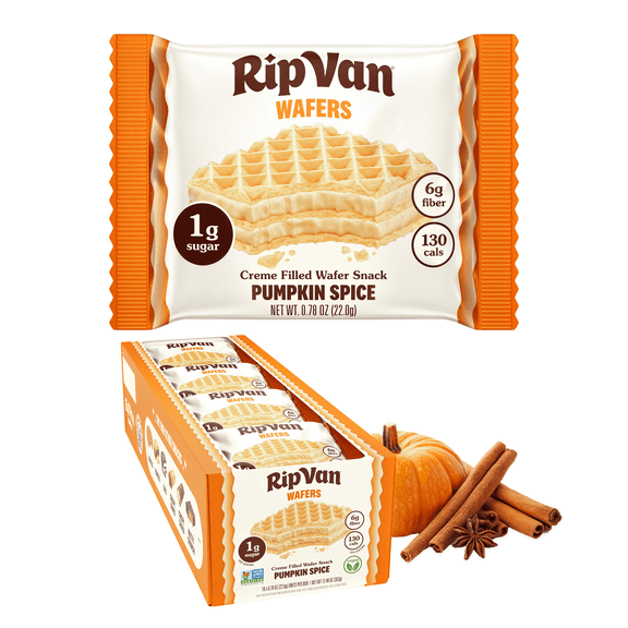 Rip Van Keto Pumpkin Spice Wafer Cookies, Vegan Snack, Non-GMO, Low Carb, Low Sugar (2g), Low Calorie, 16 Count