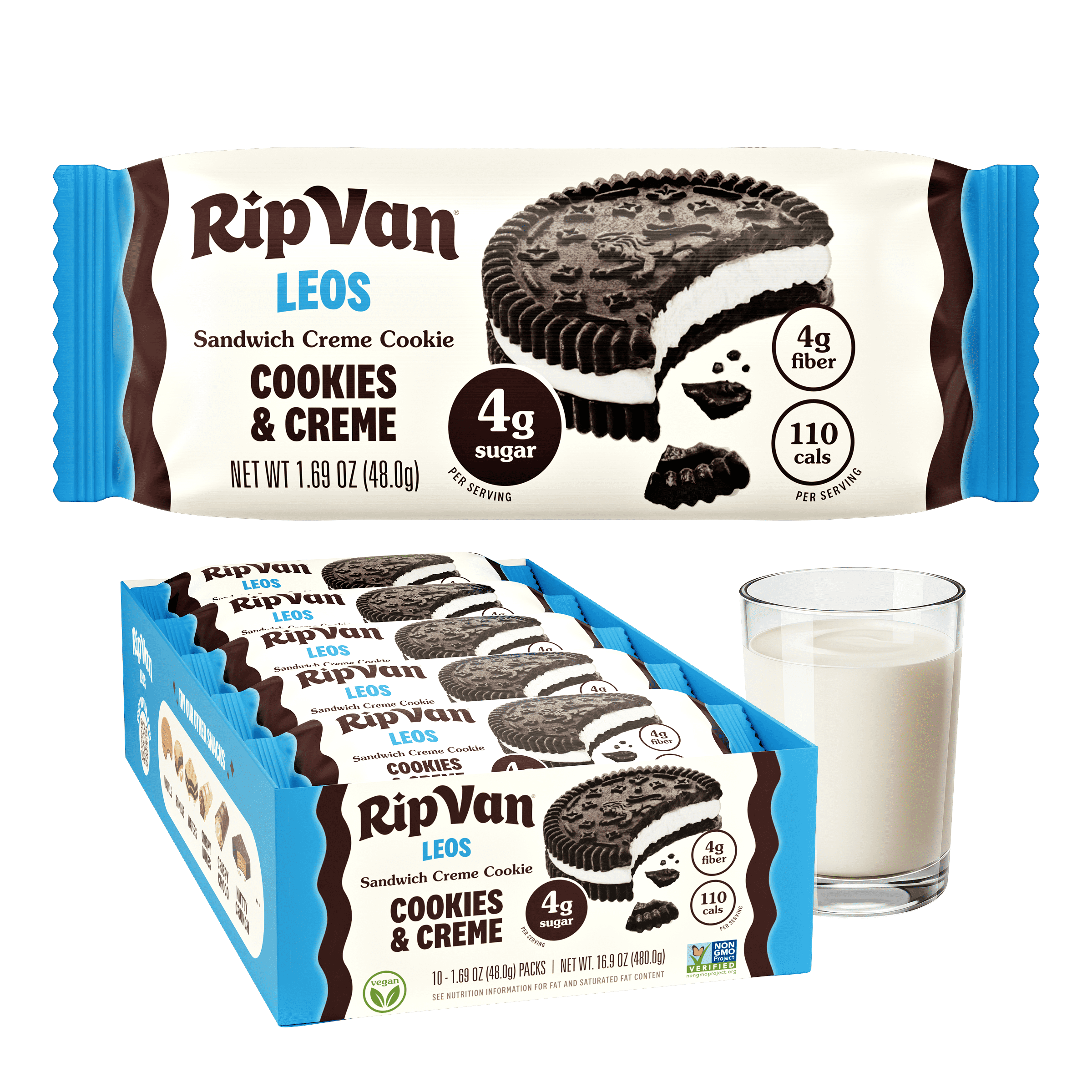 Rip Van LEOS Cookies & Cream Sandwich Cookies, Low Carb, 2g Sugar