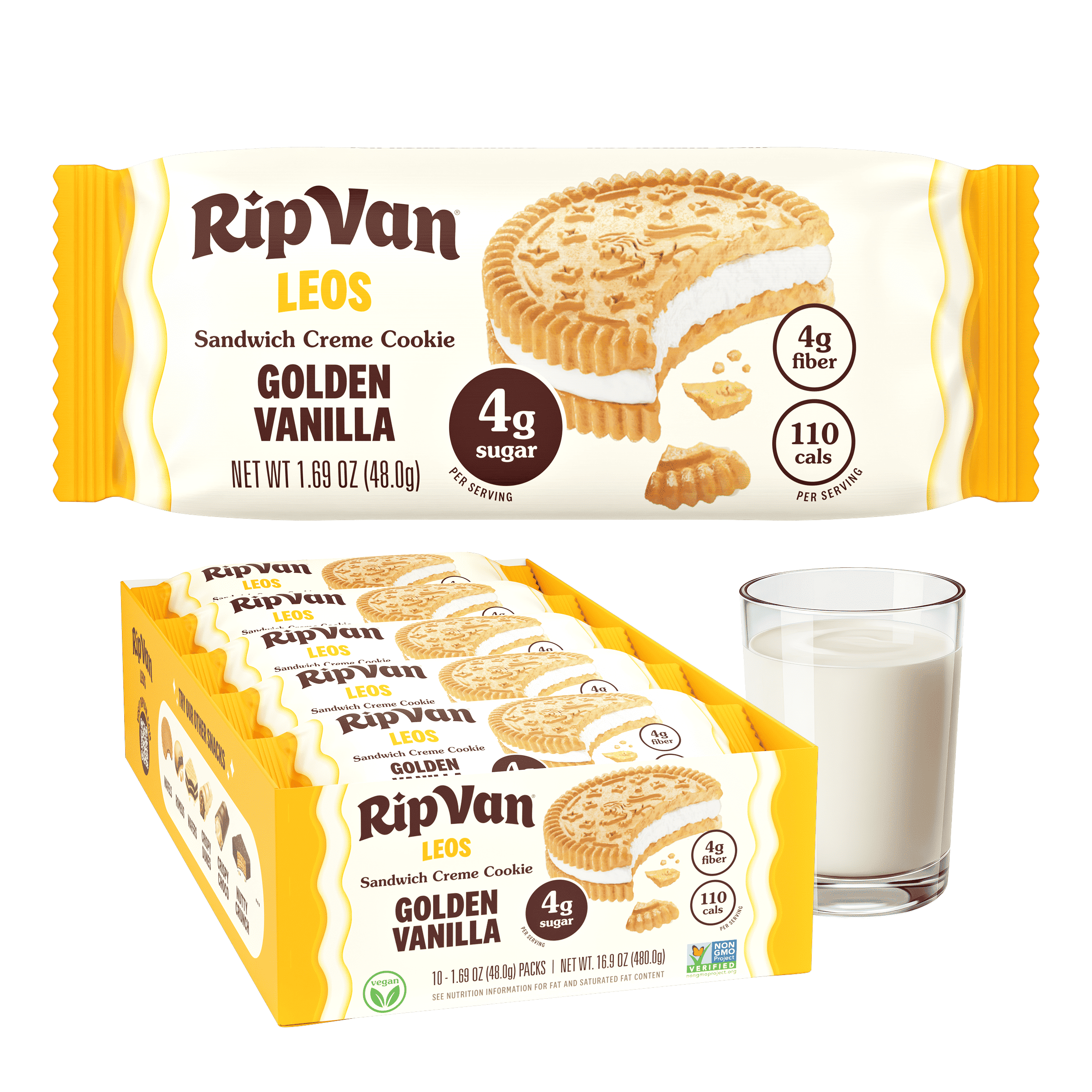 Rip Van Leos Keto Golden Vanilla Cookies, Low Carb, 2g Sugar, 10 Packs, 40 Cookies (1.69oz Each)