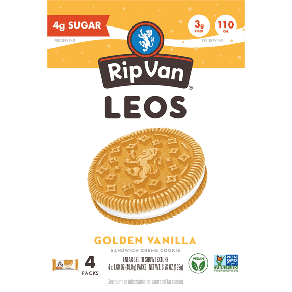 Rip Van Leos Golden Vanilla Sandwich Cookies, Low Carb, 2g Sugar, (4 Count)