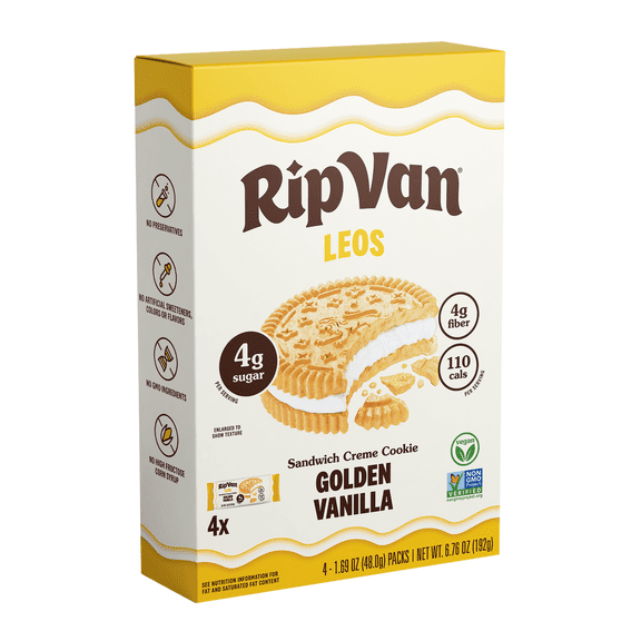 Rip Van Leos Golden Vanilla Sandwich Cookies, Low Carb, 2g Sugar, (4 Count)