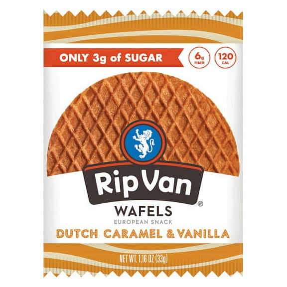 Rip Van Wafels Dutch Caramel & Vanilla Stroopwafels - Healthy Snacks - Non GMO- Keto Friendly - Office Snacks - Low Sugar (3g) - Low Calorie- 48 Pack
