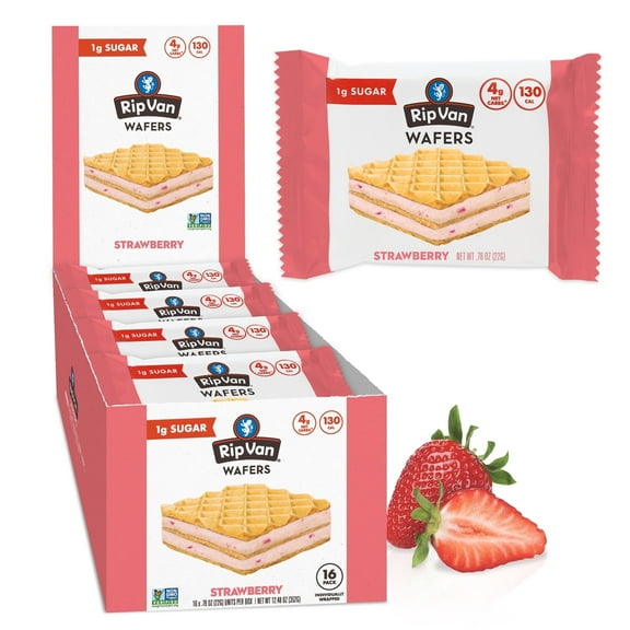 Rip Van Strawberry Keto Wafer Cookies - Baked Snacks Vegan - Non GMO, Low Sugar - 16 Count