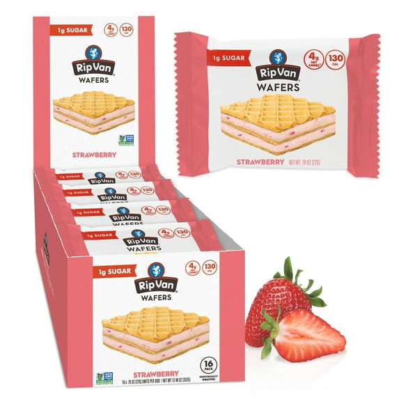 Rip Van Strawberry Keto Wafer Cookies, Vegan Snack, Non-GMO, Low Sugar, 16 Count