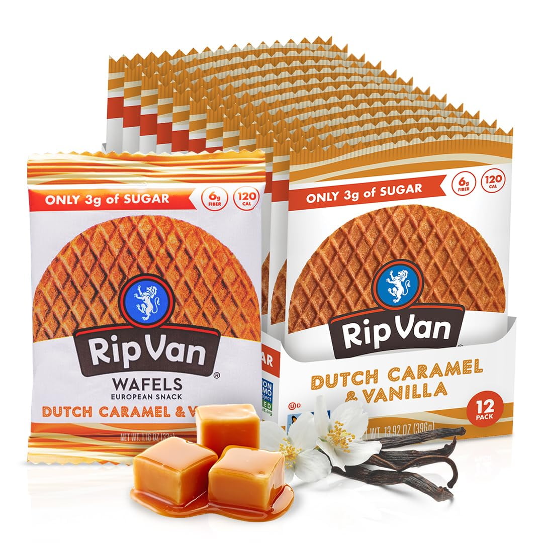 Rip Van WAFELS Dutch Caramel & Vanilla Stroopwafels, Healthy Non GMO
