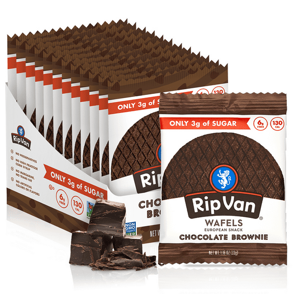 Rip Van Chocolate Brownie Stroopwafel Snacks, Non-GMO, Low Calorie, Low Sugar, Keto Friendly, Kosher, 12 Count
