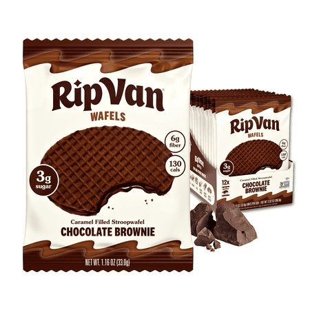 Rip Van Chocolate Brownie Stroopwafel Snacks, Non-GMO, Low Calorie, Low Sugar, Keto Friendly, Kosher, 12 Count