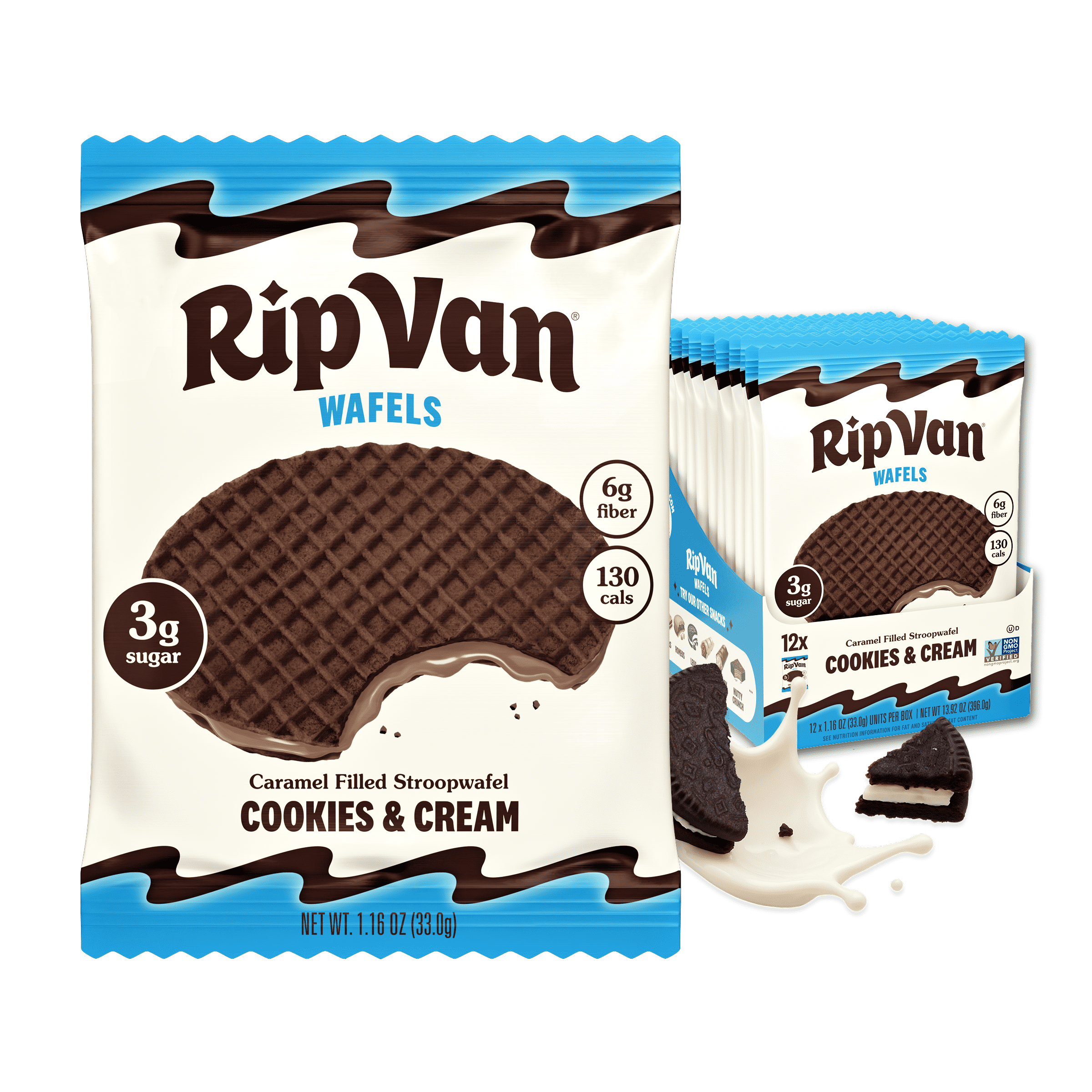 Rip Van, Cookies & Cream Stroopwafels, 12 Pack, Low Sugar, Keto