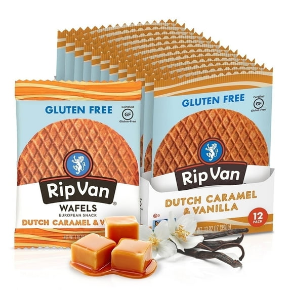 Rip Van Gluten-Free Stroopwafels, Dutch Caramel & Vanilla, Low Sugar, Non-GMO, 12 Count