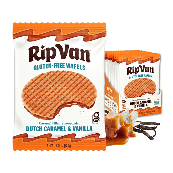 Rip Van Gluten-Free Stroopwafels, Dutch Caramel & Vanilla, Low Sugar, Non-GMO, 12 Count