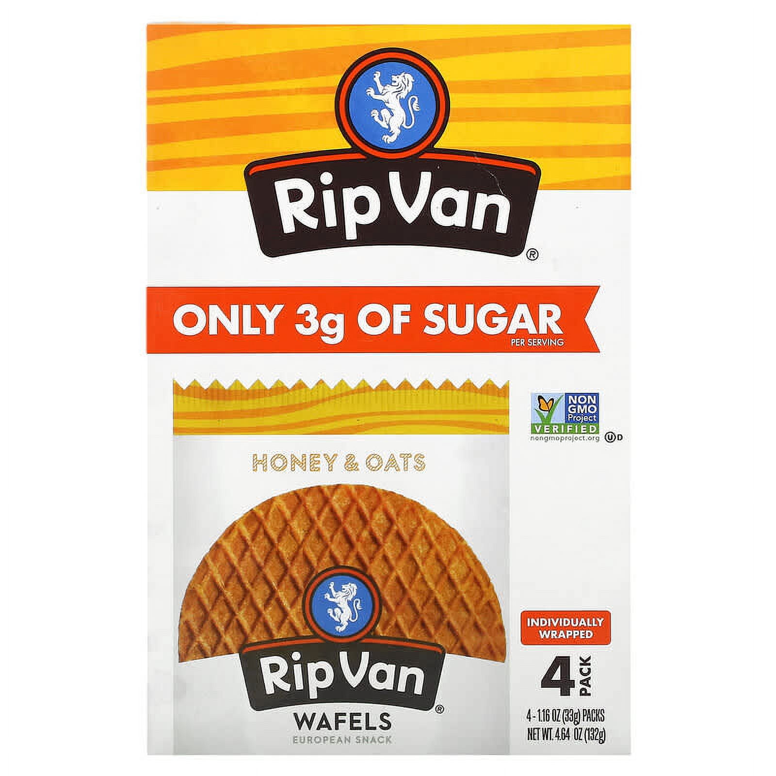 Rip Van Wafels, Honey & Oat, 4 Pack, 1.16 oz (33 g) Each Pack of 2