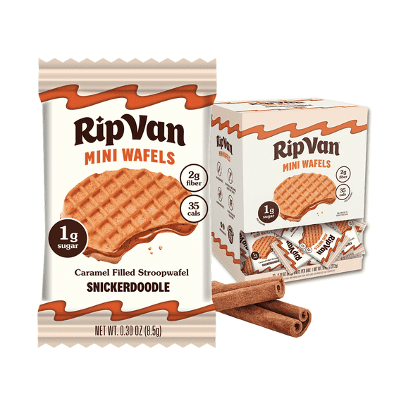 Rip Van Wafels Snickerdoodle Mini Stroopwafels, Low Carb, Non-GMO, Keto Friendly, Low Sugar, 32 Pack