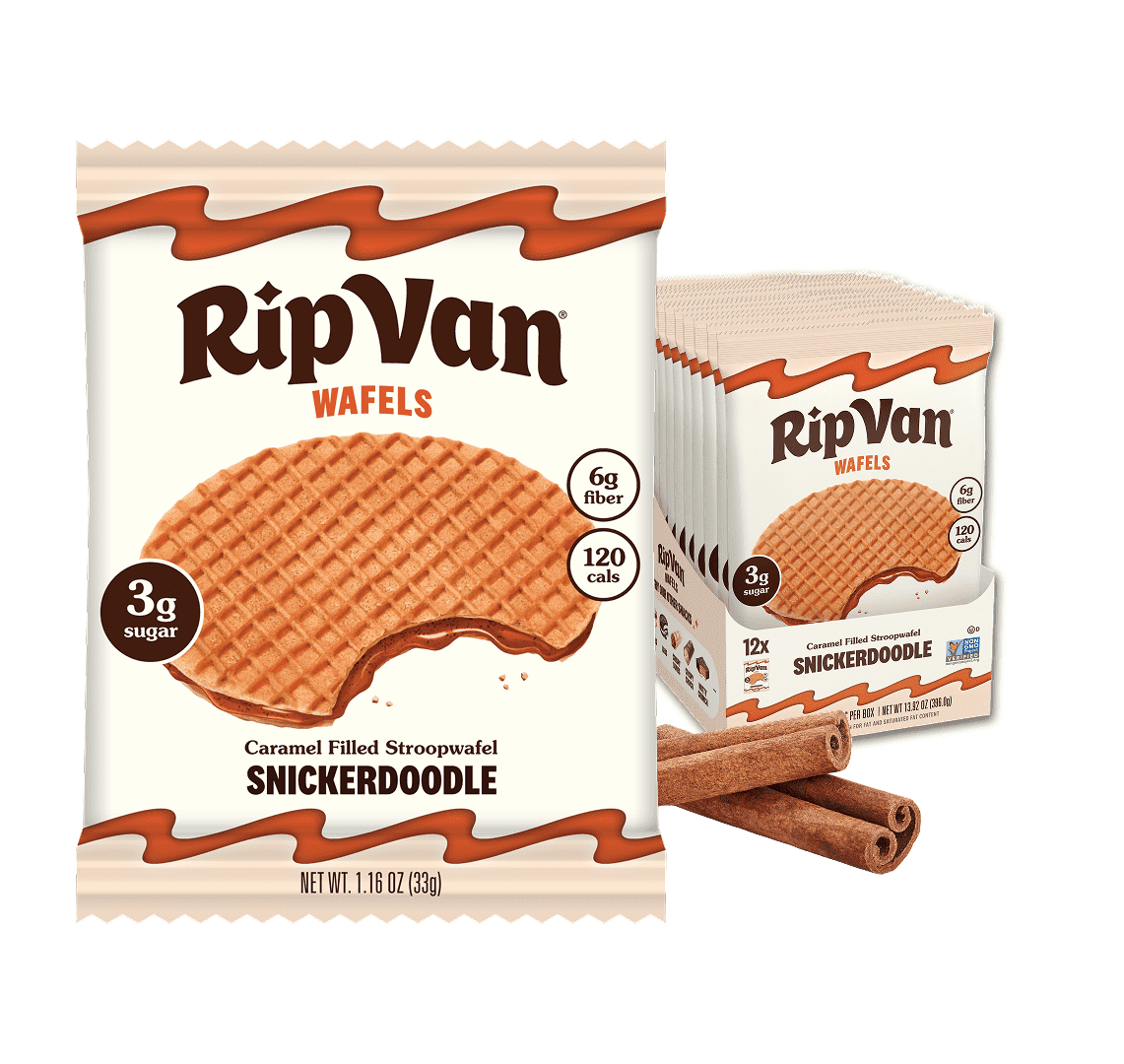 Rip Van Wafels Snickerdoodle Stroopwafel, Non-GMO, Low Sugar (3g), Low Calorie, Baked Snack, 12 Pack