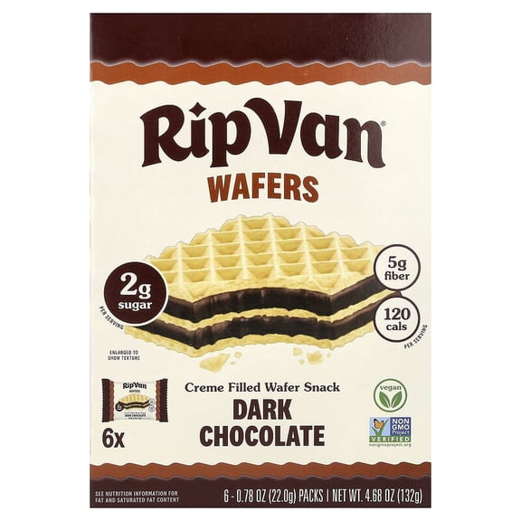 Rip Van Wafels, Wafers, Dark Chocolate, 6 Pack, 0.78 oz (22 g)
