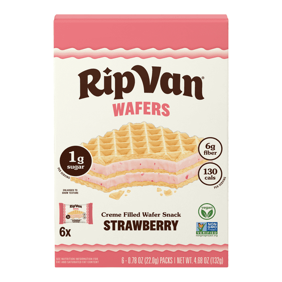 Rip Van Strawberry Keto Wafer Cookies, Vegan Snack, Non-GMO, Low Sugar, 6 Count
