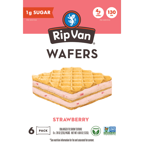 Rip Van Strawberry Keto Wafer Cookies, Vegan Snack, Non-GMO, Low Sugar, 6 Count