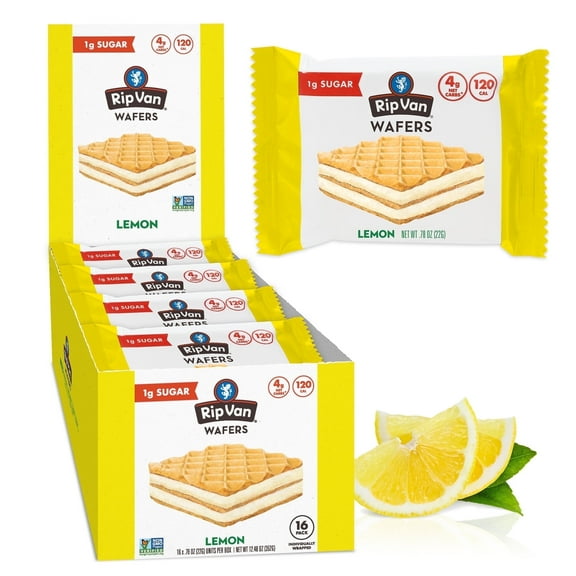 Rip Van Wafers Lemon Cookies, Vegan, Keto Friendly, Low Sugar, Low Carb, 16 Count