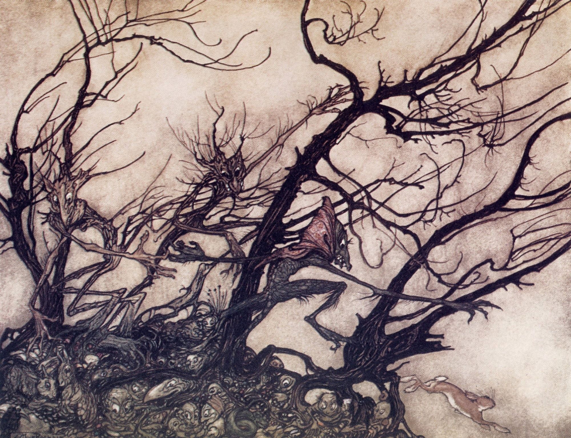 Rip Van Winkle 1905 Abode of spirits Canvas Art - A Rackham (24 x 36)
