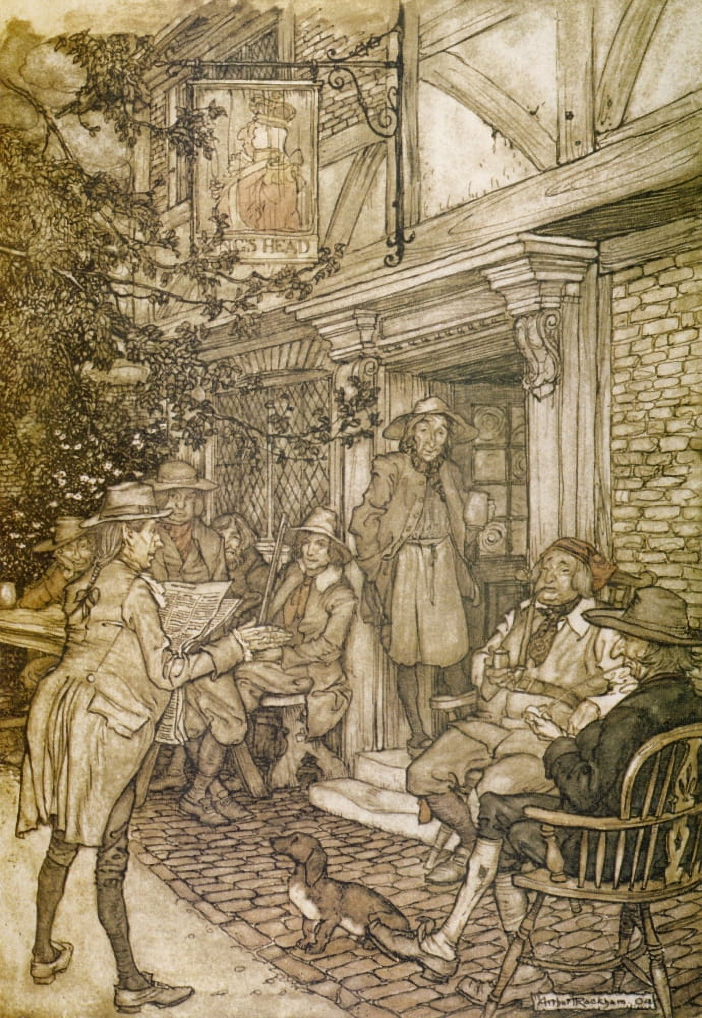Rip Van Winkle 1905 Before small inn Canvas Art - A Rackham (18 x 24)