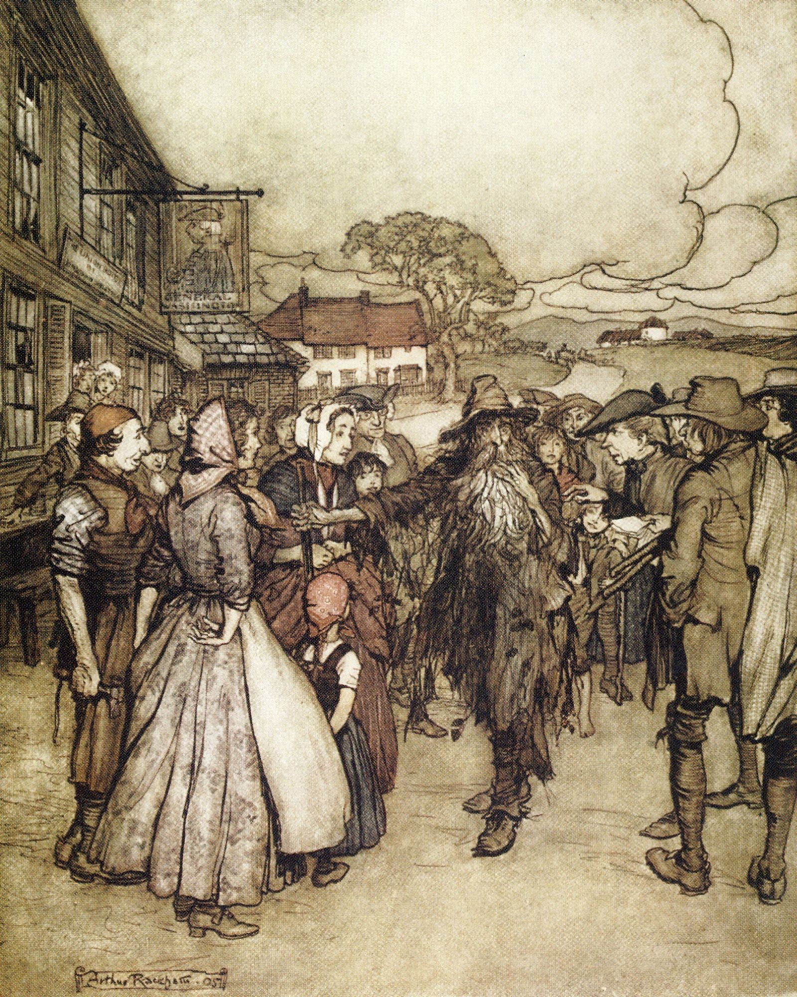 Rip Van Winkle 1905 Crowded round him Canvas Art - A Rackham (24 x 36)
