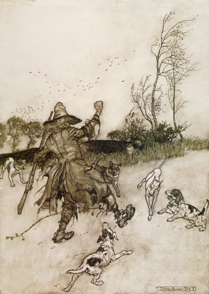 Rip Van Winkle 1905 Dogs barked at him Canvas Art - A Rackham (24 x 36)