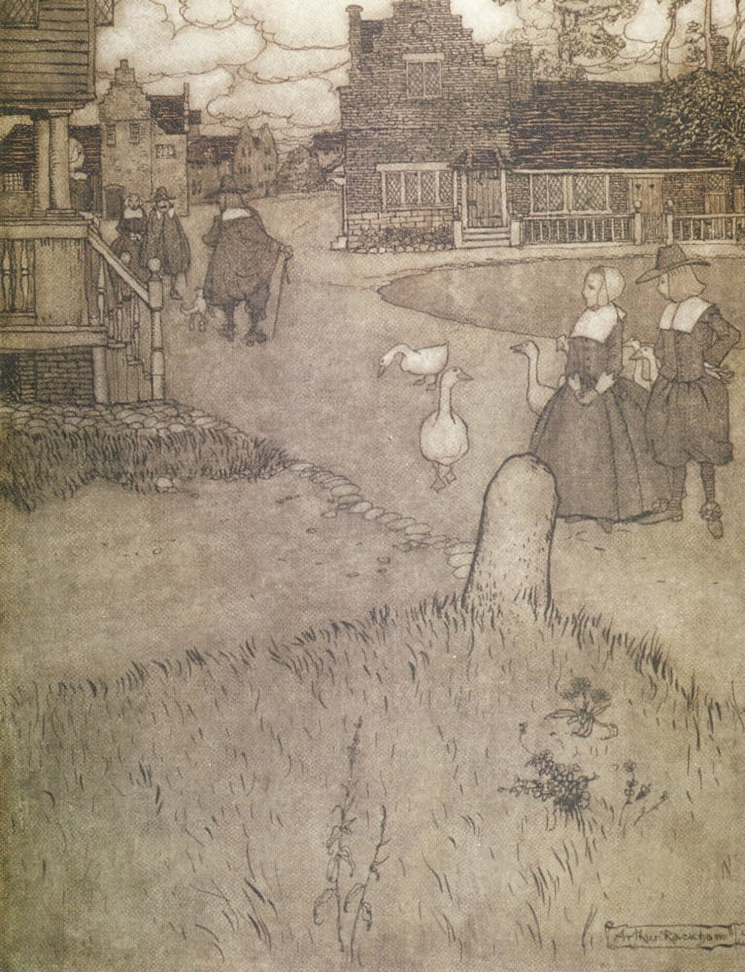 Rip Van Winkle 1905 Houses of early settlers Canvas Art - A Rackham (24 x 36)
