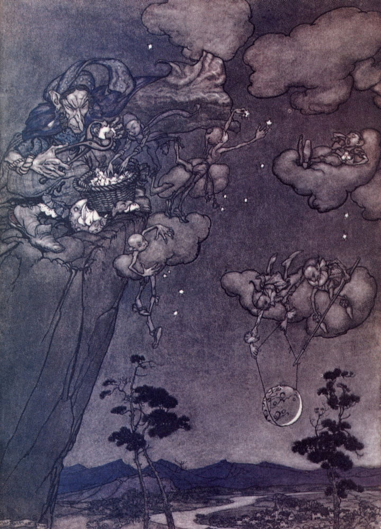 Rip Van Winkle 1905 Ruled by squaw spirit Canvas Art - A Rackham (24 x 36)