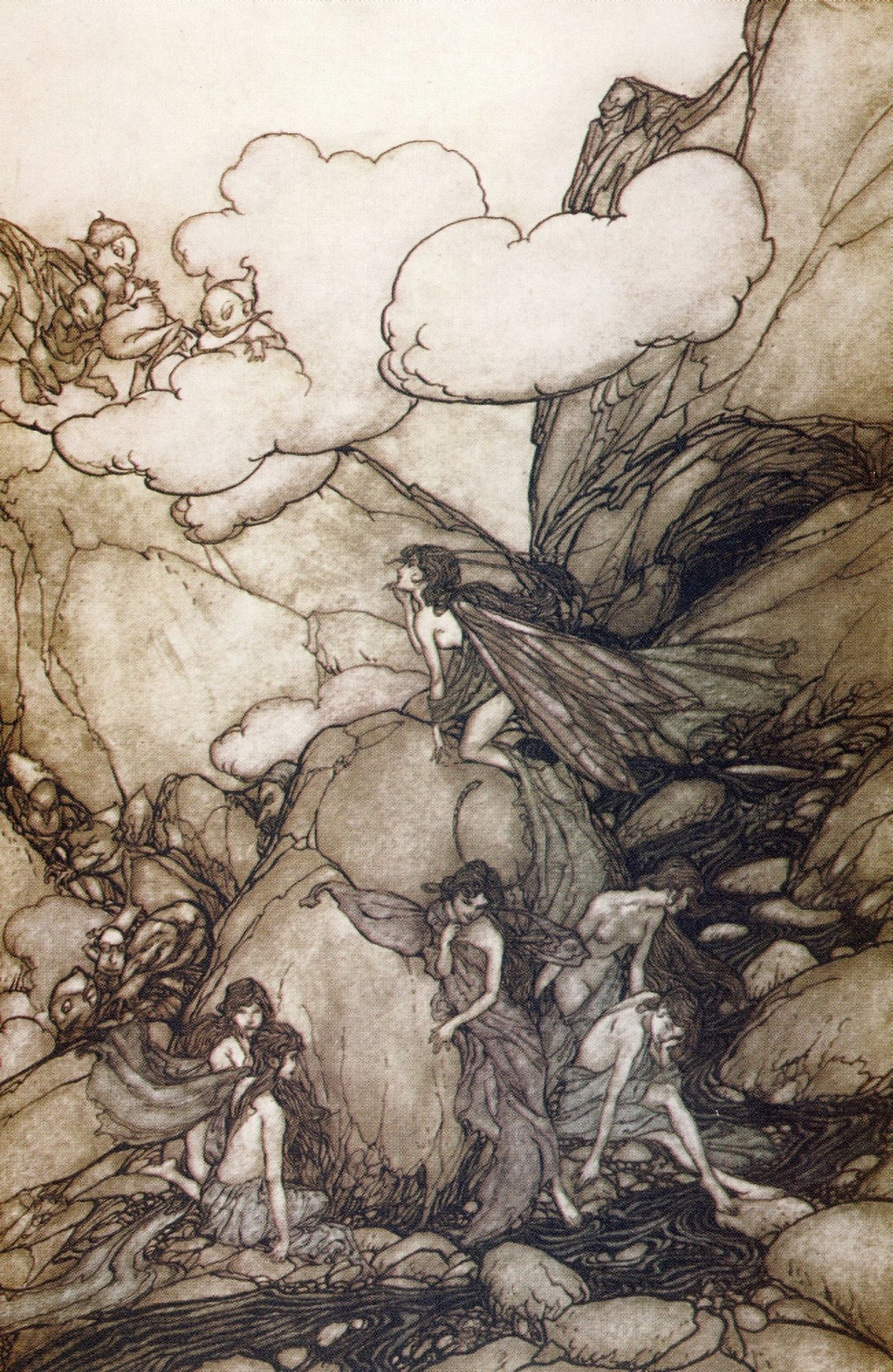 Rip Van Winkle 1905 Spirits in mountains Canvas Art - A Rackham (18 x 24)