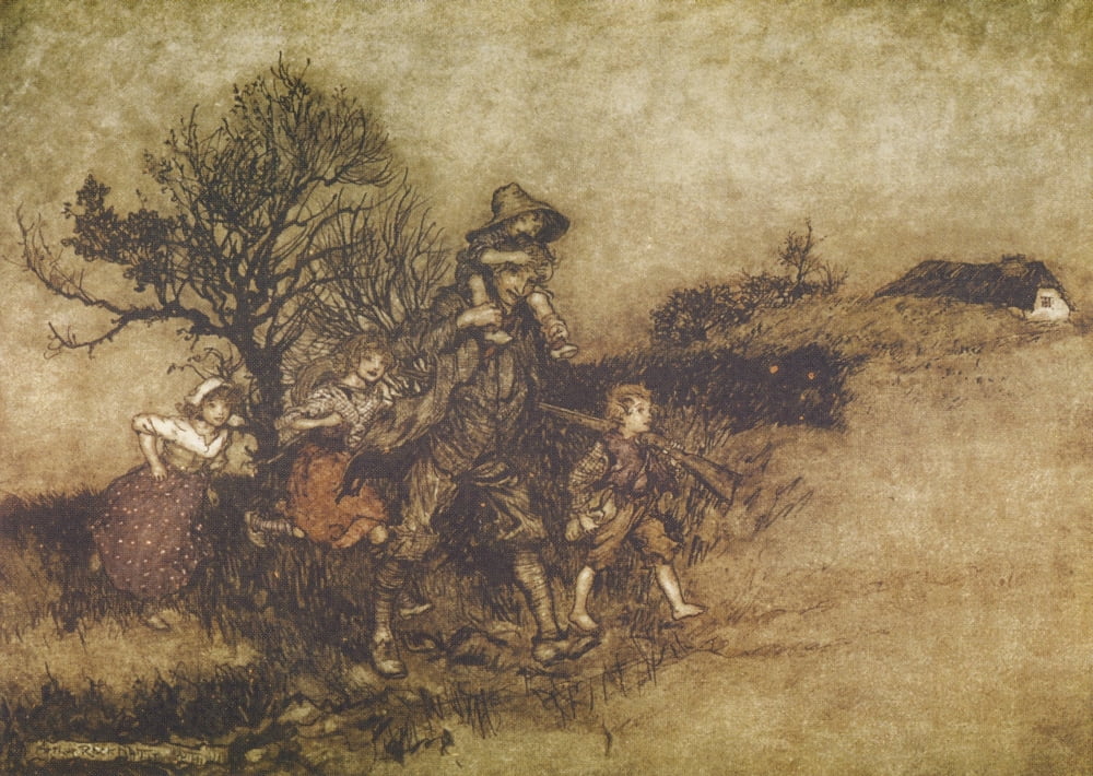 Rip Van Winkle 1905 Surrounded by children Canvas Art - A Rackham (24 x 36)