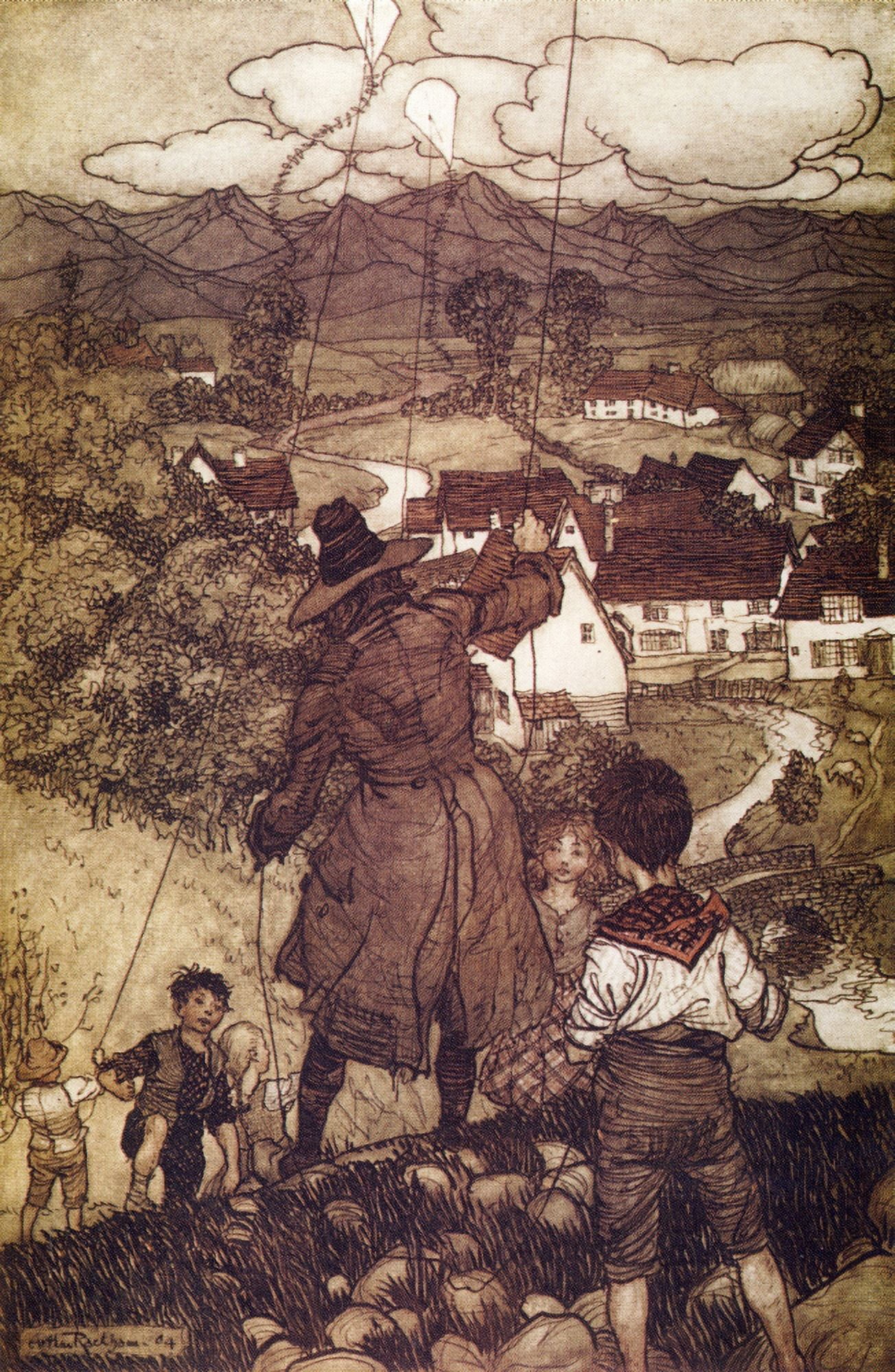 Rip Van Winkle 1905 Taught them to fly kites Canvas Art - A Rackham (24 x 36)