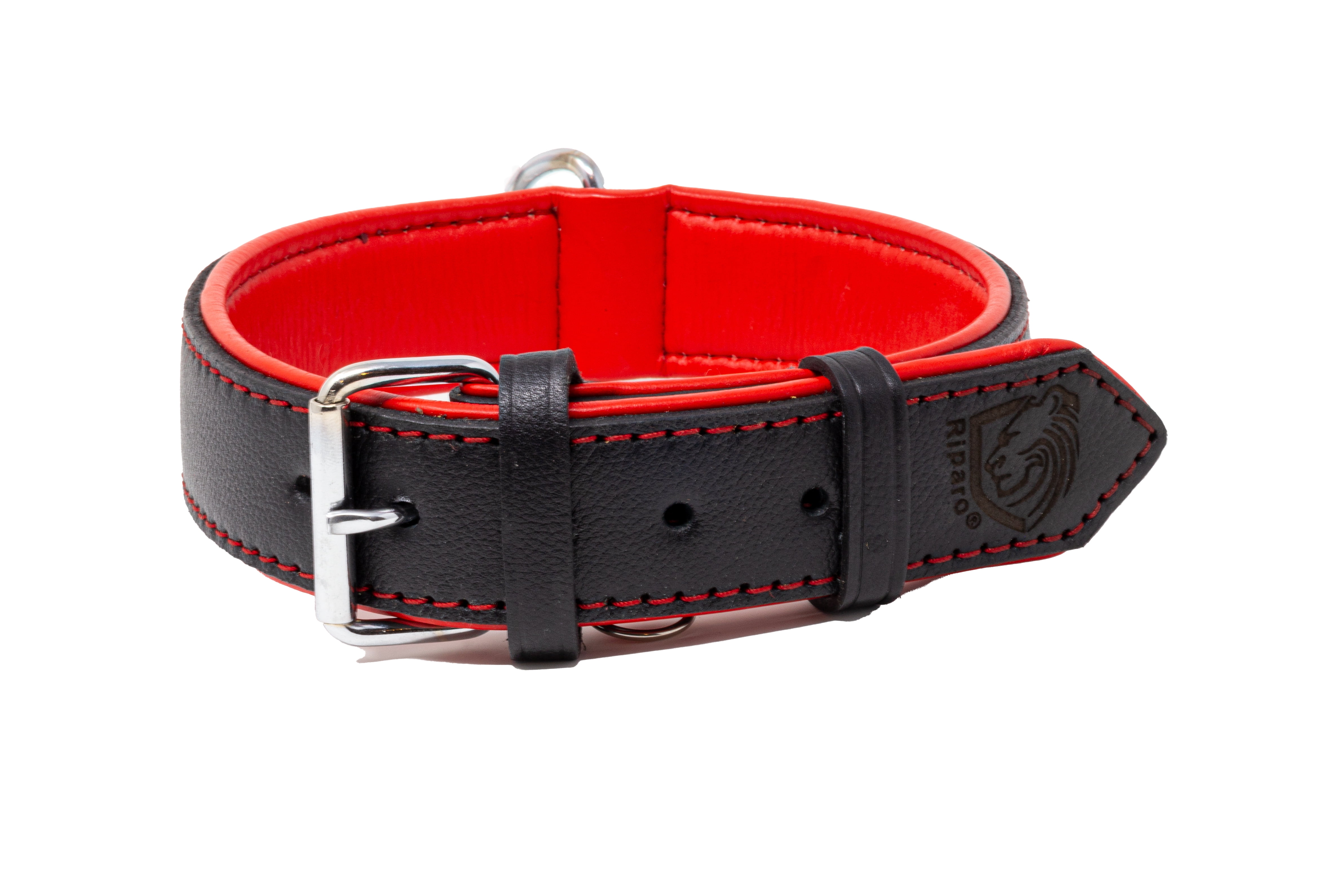 Riparo Genuine Leather Padded Dog Heavy Duty K-9 Adjustable Pet Collar for Medium, Large and Extra Large Dogs