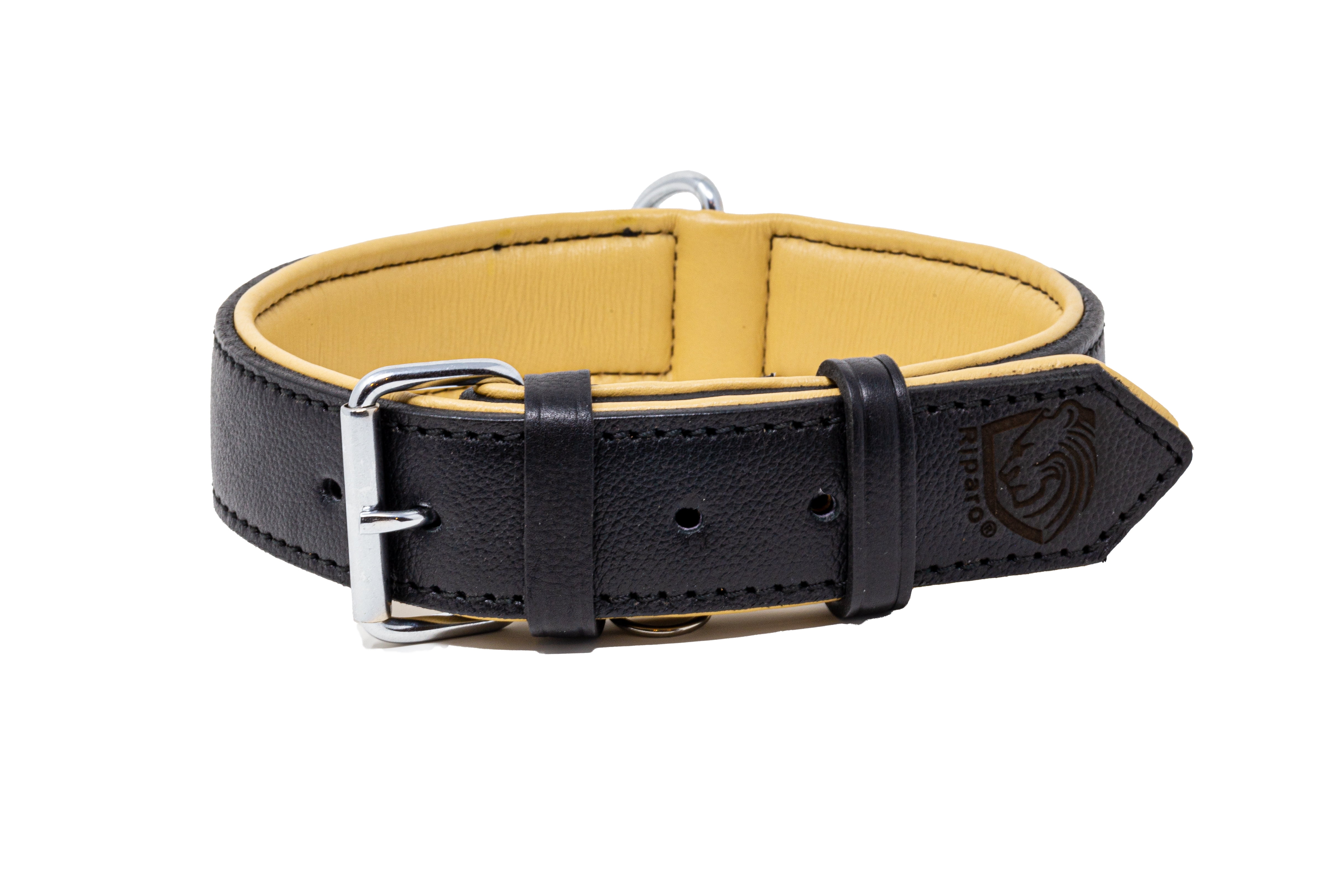 Riparo Genuine Leather Padded Dog Heavy Duty K-9 Adjustable Pet Collar for Medium, Large and Extra Large Dogs