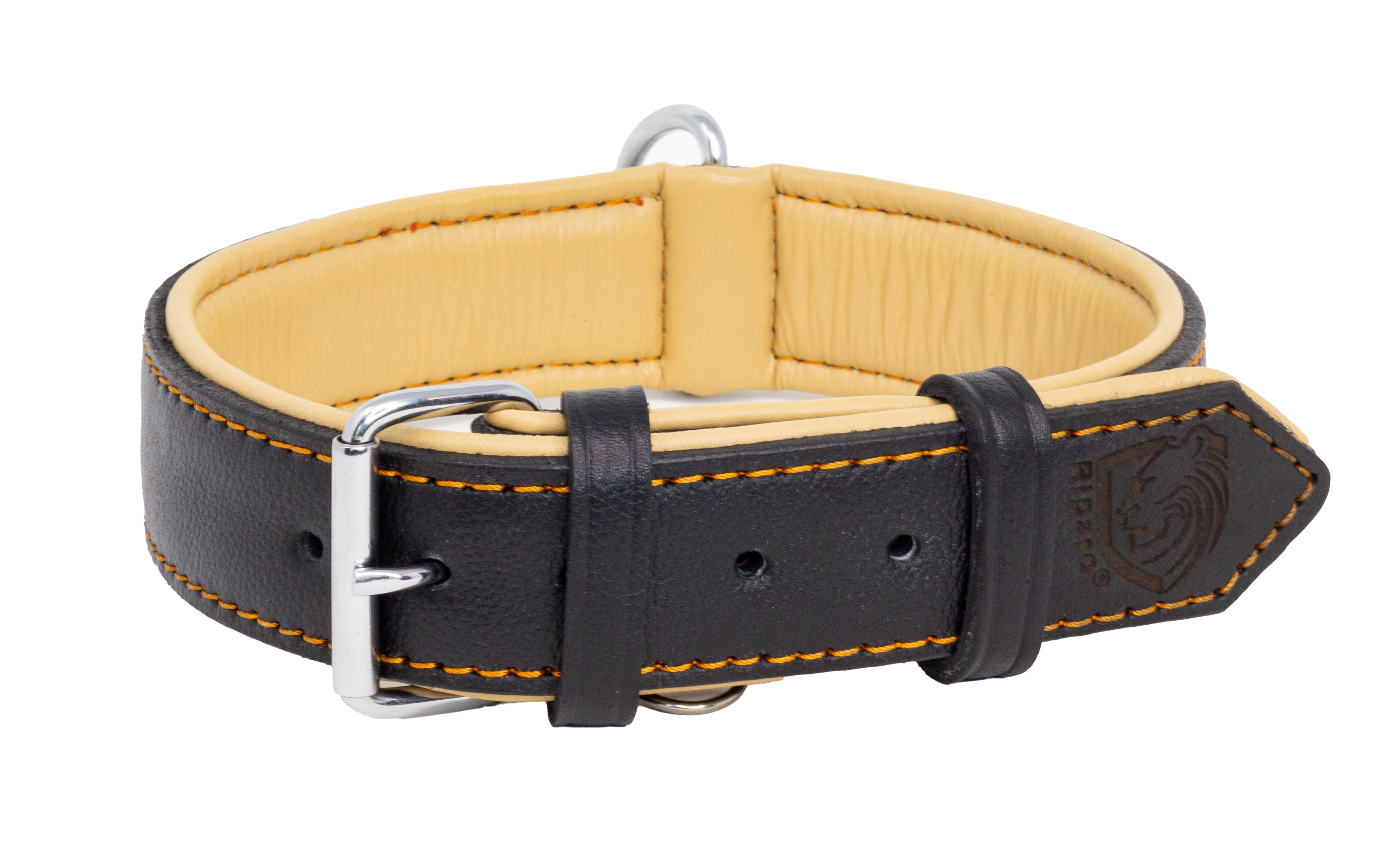Riparo Genuine Leather Padded Dog Heavy Duty K-9 Adjustable Pet Collar for Medium, Large and Extra Large Dogs