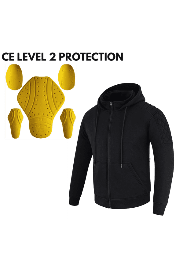 Motorcycle Riding Hoodie Jacket for Men Women, Aramid Lined, Removable CE Level 2 Protectors for Back Shoulders Elbows