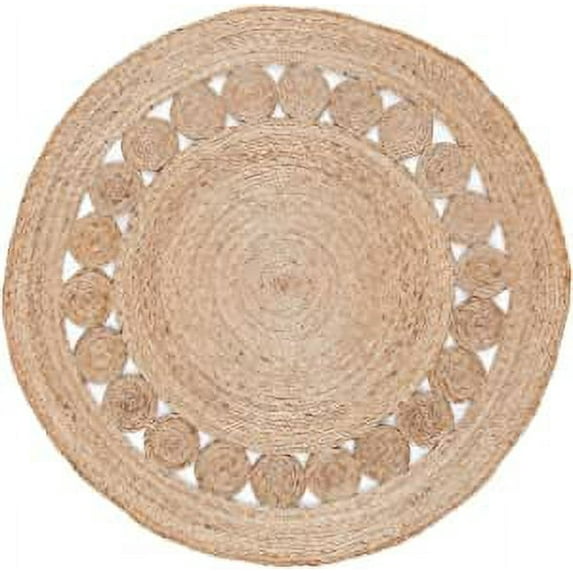 Ripaz Vogue Jute Rug Circle Design Round Area Rug for Living Room, Hallway, Kitchen (2 Ft Diameter)