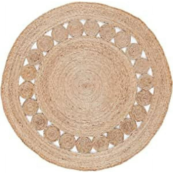 Ripaz Vogue Jute Rug Circle Design Round Area Rug for Living Room, Hallway, Kitchen (3 Ft Diameter)